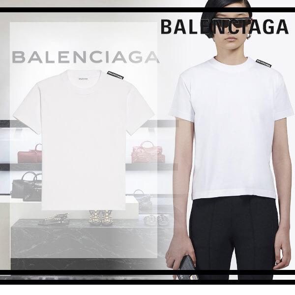 【BALENCIAGA】バレンシアガ パリ Tシャツ コピー オフホワイト ロゴタブ付き コットン20100809